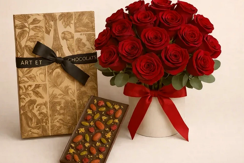 Edição Exclusiva × Chef Orphée – Rosas Vermelhas e Chocolates Belgas com Ouro Comestível, imagem ilustrativa