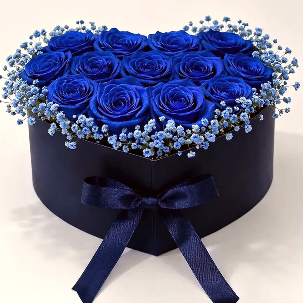 Coração Azul Luxo com Rosas Colombianas e Lindt, imagem ilustrativa