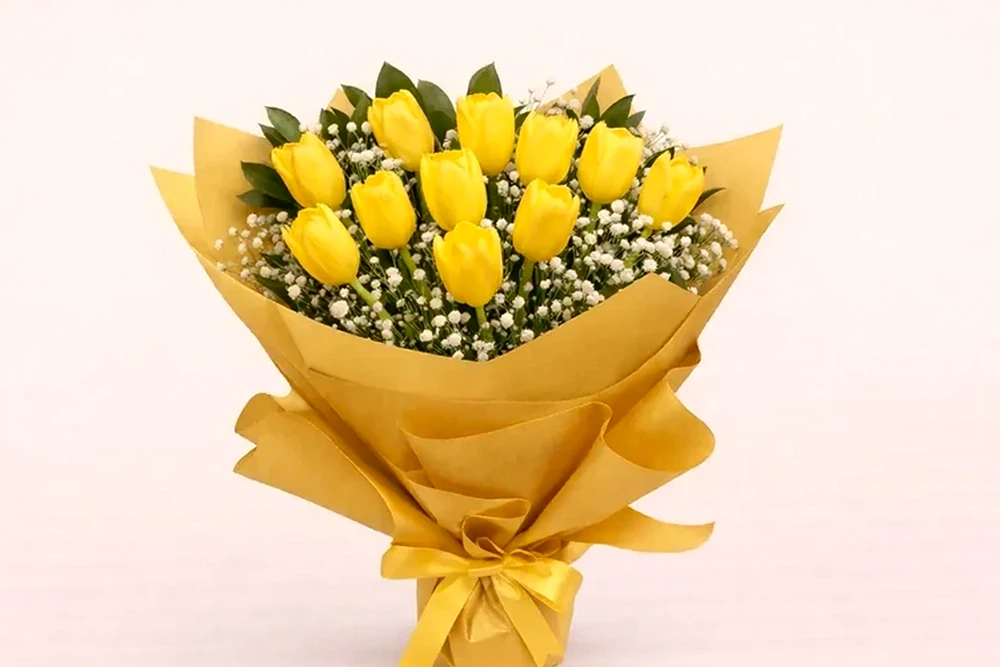 Buquê Radiante com 10 Tulipas Amarelas, imagem ilustrativa